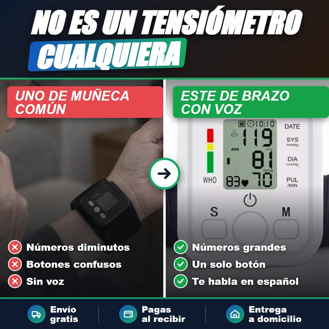 Comparación entre un tensiómetro de muñeca común y este de brazo con voz