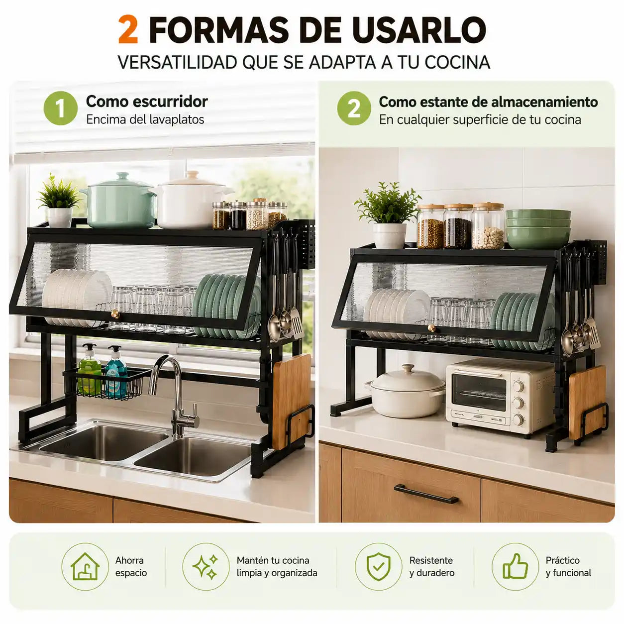 ESTANTE DE COCINA MULTIUSOS| Escurre, organiza, almacena y protege tus platos