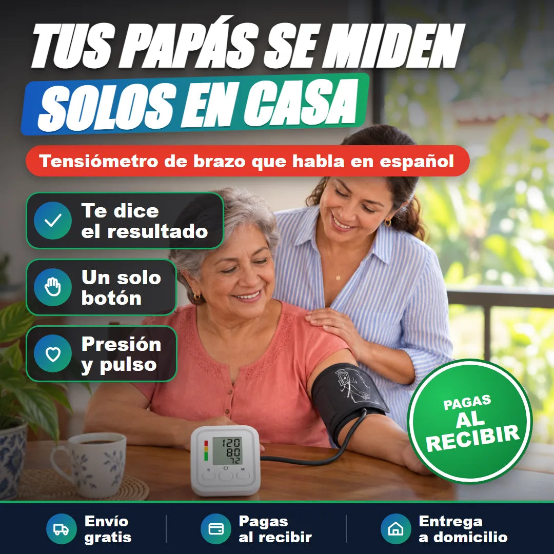 Señora midiéndose la presión en casa con su hija al lado