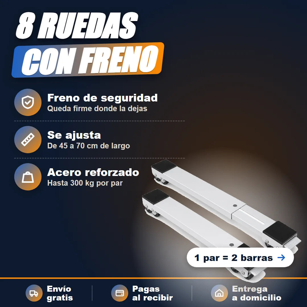 Par de barras ajustables con ruedas y freno