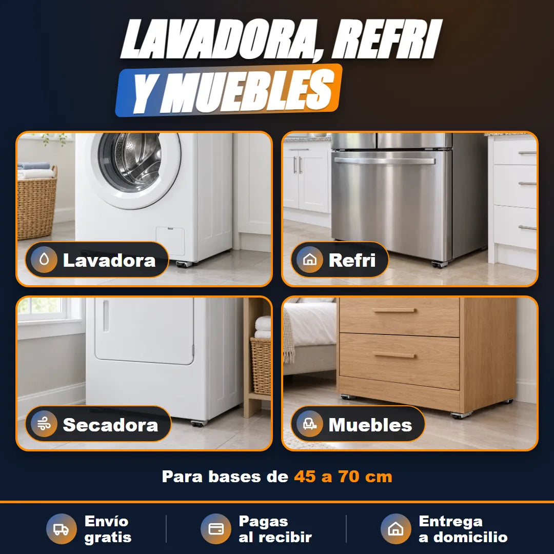 Lavadora, refri, secadora y mueble sobre la base