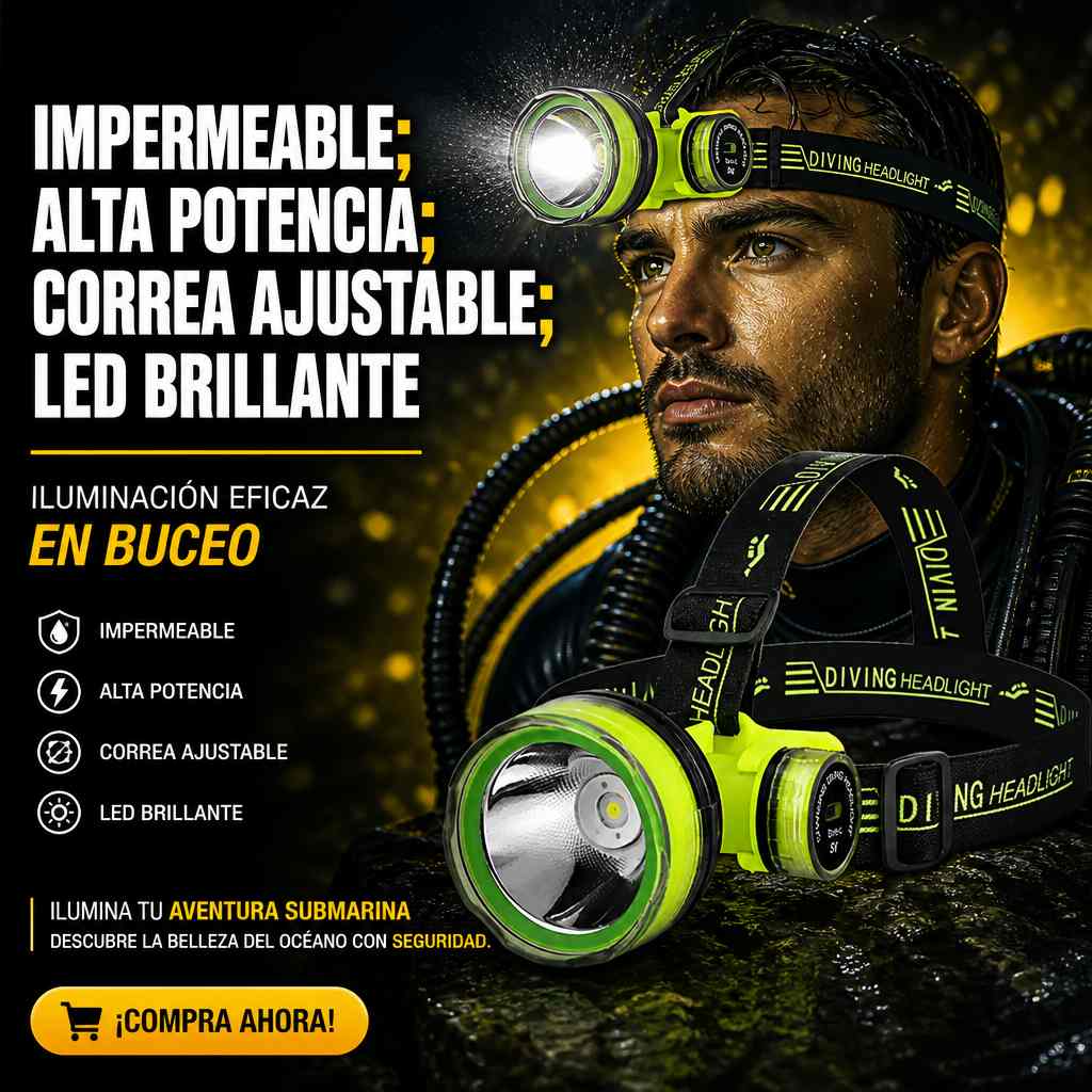 Linterna Frontal Profesional para Buceo – Potencia para Profundidades Extremas