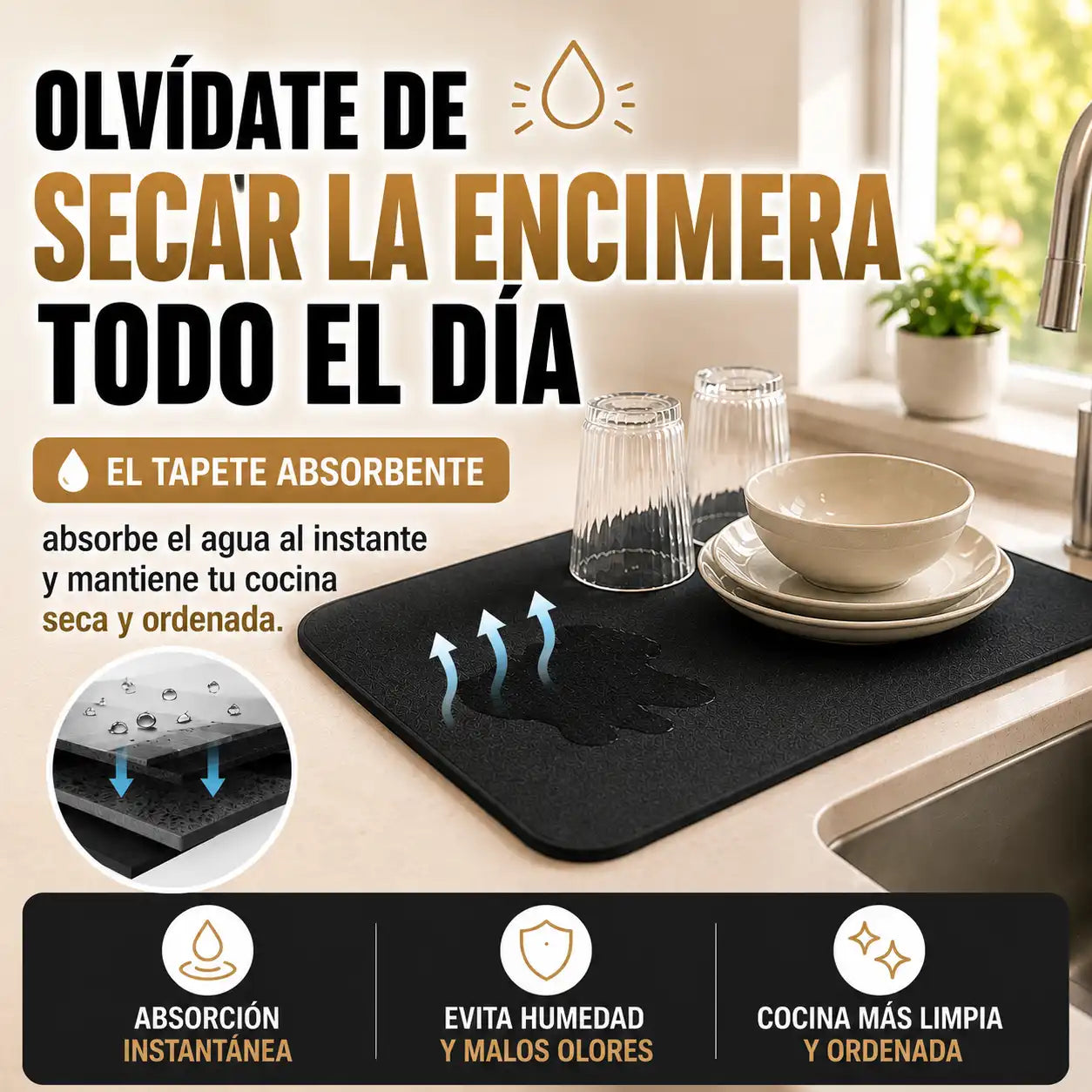 Tapete Súper Absorbente | Mantén seca y limpia tu cocina