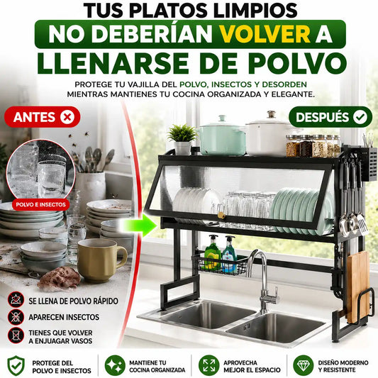 ESTANTE DE COCINA MULTIUSOS| Escurre, organiza, almacena y protege tus platos